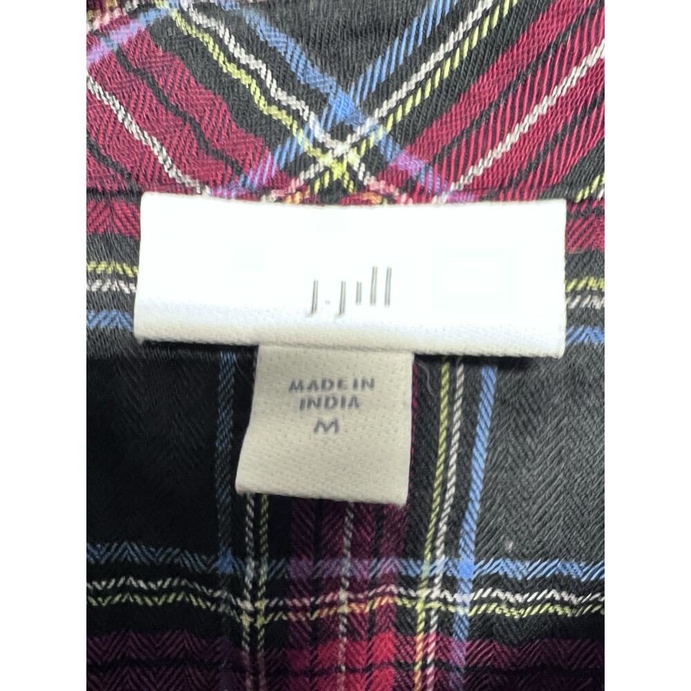 J Jill Plaid Button Down Tie‎ Back Medium Tunic Top Red Black Preppy Holiday - Picture 9 of 14
